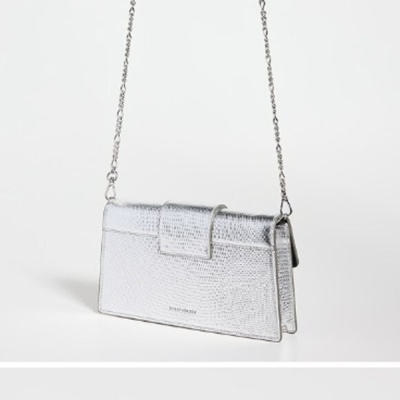 Strathberry Crescent On A Chain Silver Lizard Embossed Leather Crossbody NWOT - Picture 3 of 10